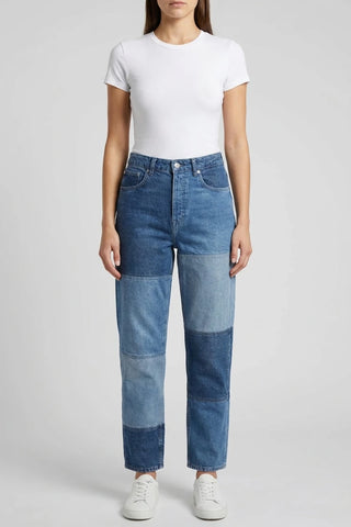 Damskie spodnie jeansowe patchworkowe