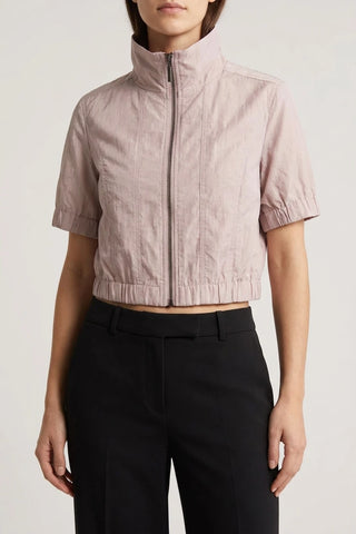 Beżowa Krótka Kurtka z Krótkim Rękawem
