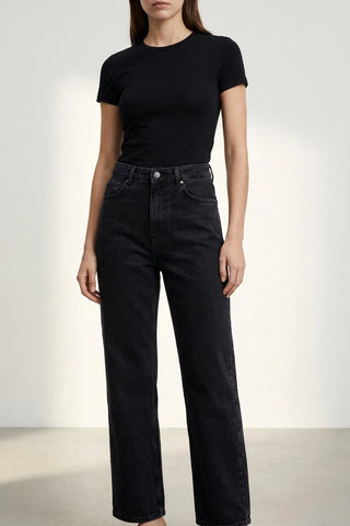 Damskie czarne spodnie Stradivarius Long Straight Fit