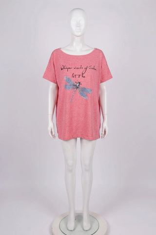 Różowy T-shirt Damski z Grafiką Ważki