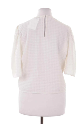 Biala Krotka Bluzka z Marszczeniem i Bufkami
