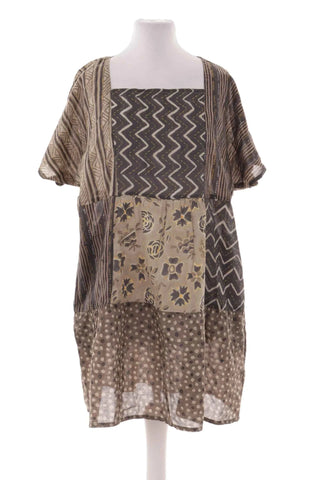 Damska Sukienka Patchwork w Brazowych Odcieniach