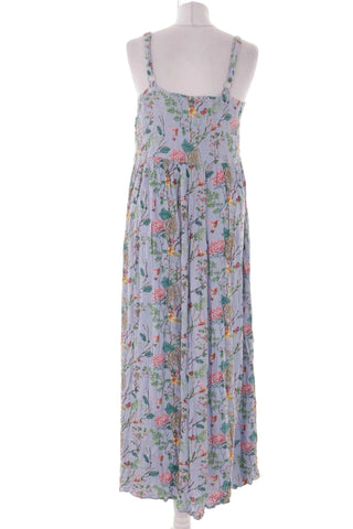 Niebieska Letnia Sukienka Maxi w Kwiaty