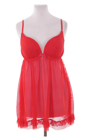 Elegancka Czerwona Koszulka Nocna Baby-doll z Koronką