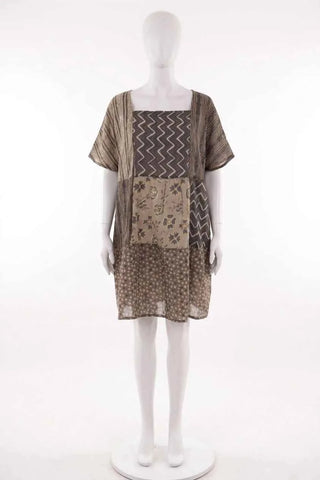 Damska Sukienka Patchwork w Brazowych Odcieniach
