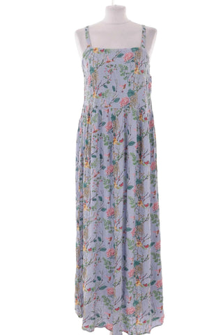 Niebieska Letnia Sukienka Maxi w Kwiaty