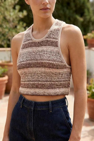 Krotki Top Halter w Paski Boho