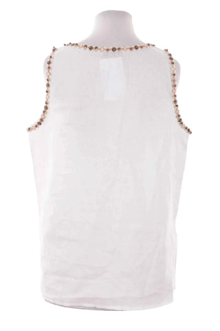 Bialy Top Damski z Kwiatowym Detalem