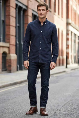 Męska Koszula Casualowa Button-Down Granatowa