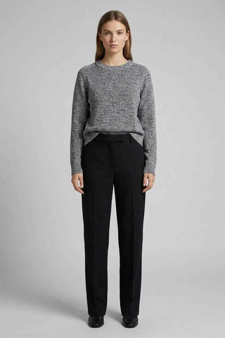 Szary Melanzowy Sweter Damski Crew Neck