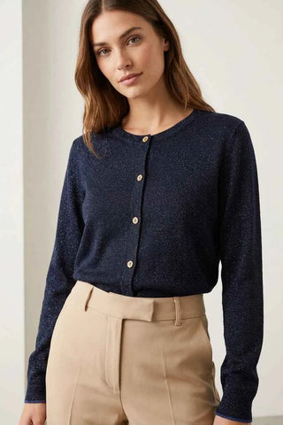 Granatowy Sweter z Ozdobnymi Guzikami