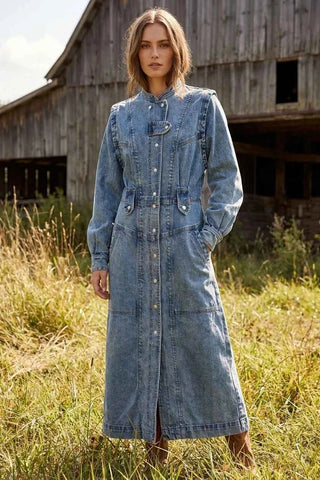 Damska Jeansowa Sukienka Maxi Vintage