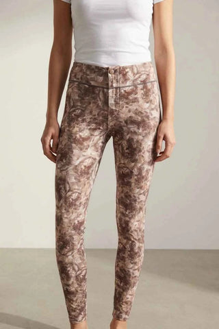 Damskie Legginsy w Kwiatowy Wzor - Brazowe