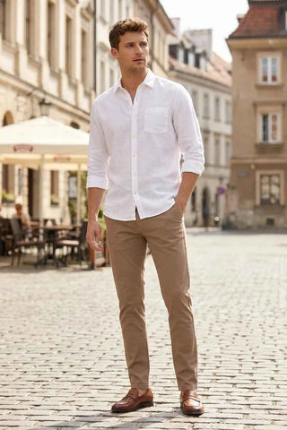 Beżowe Chinosy Męskie Slim Fit