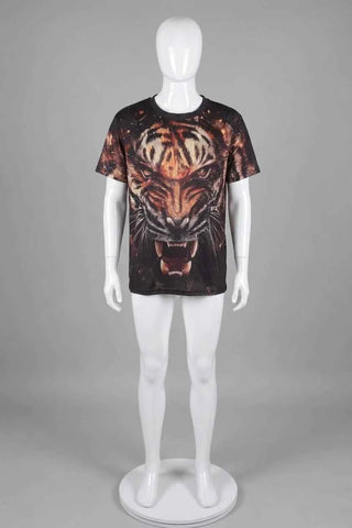 Meski Czarny T-shirt z Realistycznym Motywem Tygrysa