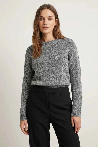 Szary Melanzowy Sweter Damski Crew Neck
