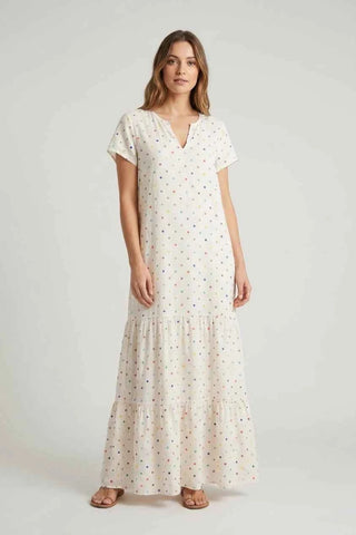 Biala Sukienka Maxi w Kolorowe Kropki
