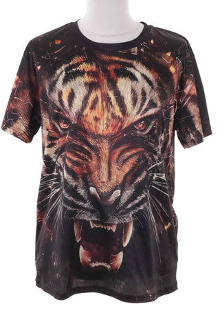 Meski Czarny T-shirt z Realistycznym Motywem Tygrysa