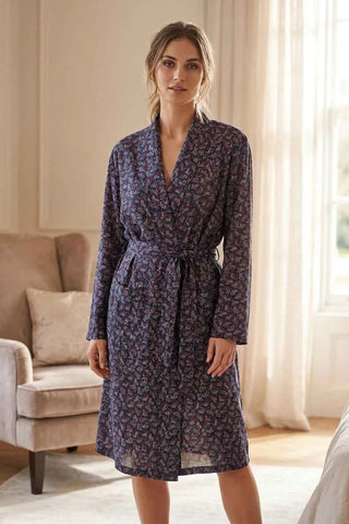 Elegancki Damski Szlafrok w Wzor Paisley Granatowy