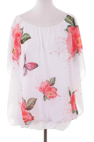 Letnia Biala Tunika w Roze i Motyle