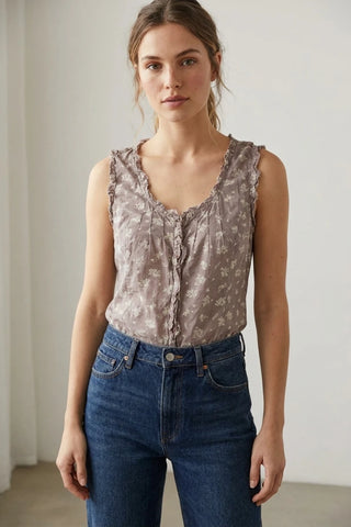 Damski top w kwiaty z guzikami