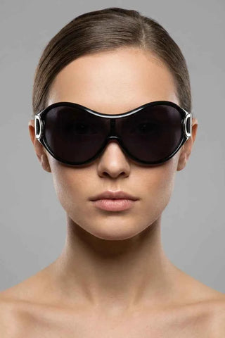 Damskie Okulary Przeciwsloneczne Oversize Czarno-Srebrne
