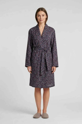 Elegancki Damski Szlafrok w Wzor Paisley Granatowy