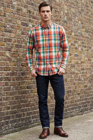 Męska Kolorowa Koszula w Kratkę Button-Down