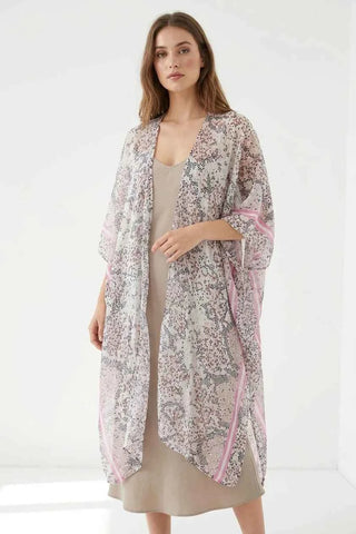 Lekkie Kimono z Różowymi Akcentami  100% modal
