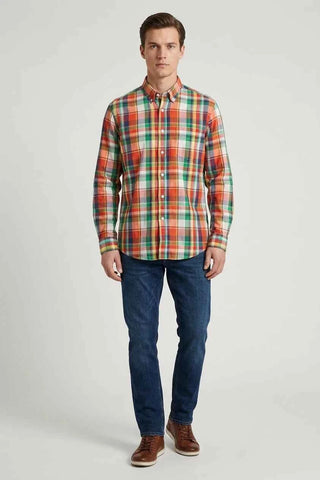 Męska Kolorowa Koszula w Kratkę Button-Down