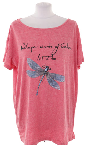 Różowy T-shirt Damski z Grafiką Ważki