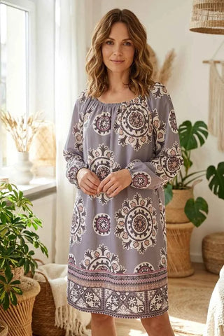 Liliowa Sukienka Tunika w Kwiatowe Mandale