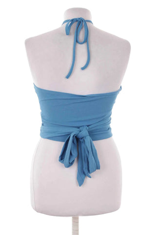 Niebieski Prążkowany Top Halter z Wiązaniem