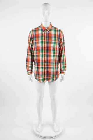 Męska Kolorowa Koszula w Kratkę Button-Down