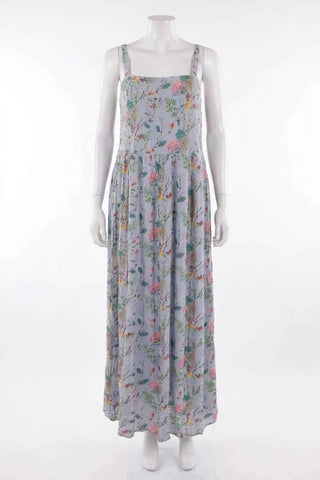 Niebieska Letnia Sukienka Maxi w Kwiaty