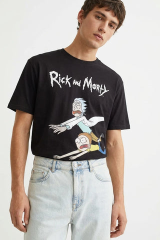 Czarny T-shirt Męski z Nadrukiem Rick and Morty