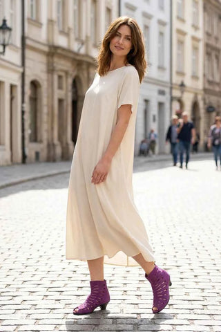 Arche Fioletowe Botki Peep-Toe z Wycięciami 100% skóra