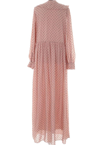 Rozowa Sukienka Maxi w Kropki z Szerokim Kolnierzem