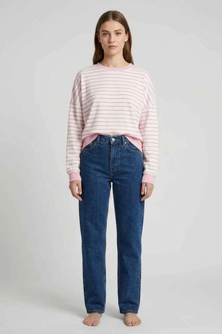 Rozowa Bluza Damska w Paski Oversize