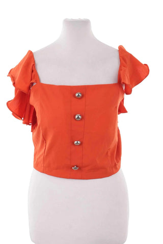 Pomarańczowy Crop Top z Falbankami i Guzikami