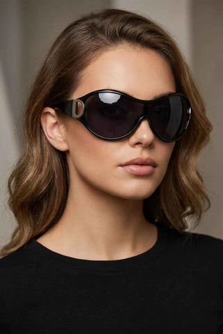 Damskie Okulary Przeciwsloneczne Oversize Czarno-Srebrne