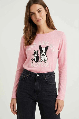 Różowy sweter damski z grafiką You Are My Bestie
