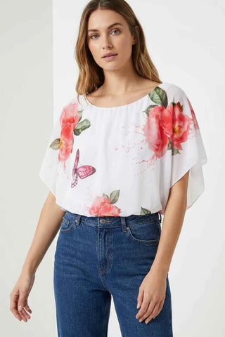 Letnia Biala Tunika w Roze i Motyle