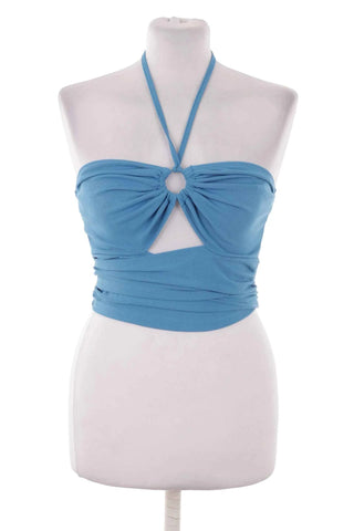 Niebieski Prążkowany Top Halter z Wiązaniem