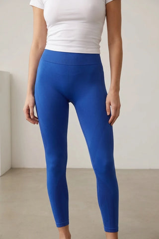 Damskie niebieskie legginsy sportowe seamless