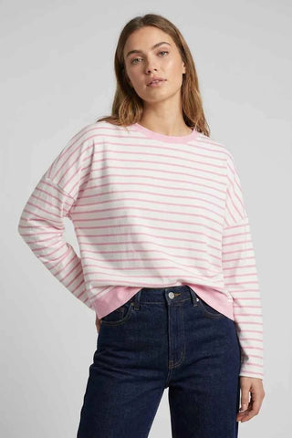 Rozowa Bluza Damska w Paski Oversize