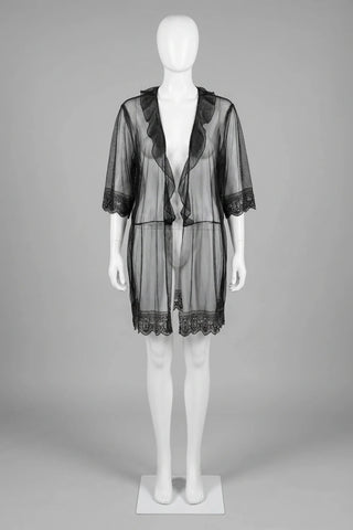 Czarna Przezroczysta Narzutka Kimono z Koronką
