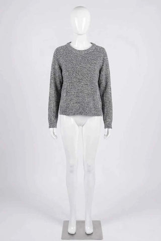 Szary Melanzowy Sweter Damski Crew Neck