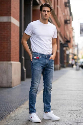 Męskie Jeansy Tommy Jeans Slim Fit Niebieskie