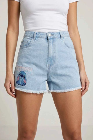 Damskie jasnoniebieskie szorty jeansowe z haftem Stitch